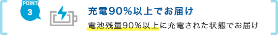 POINT3 充電90%以上でお届け 電池残量90%以上に充電された状態でお届け