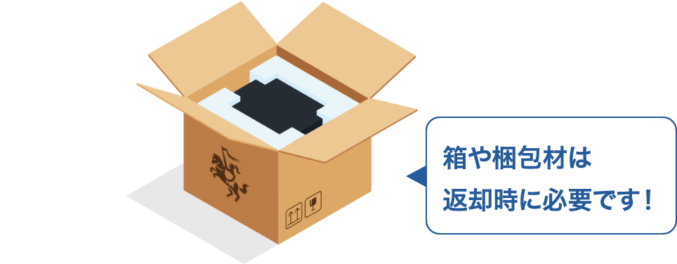 箱や梱包材は返却時に必要です！
